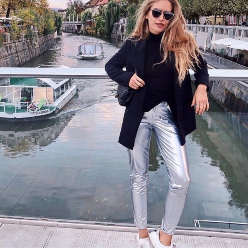 NWOT TopShop Moto Jamie Silver Vinyl Pants Size:26